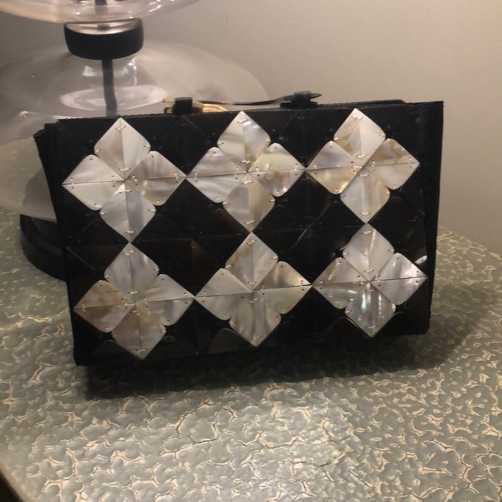 Black and white mother of pearl handbag